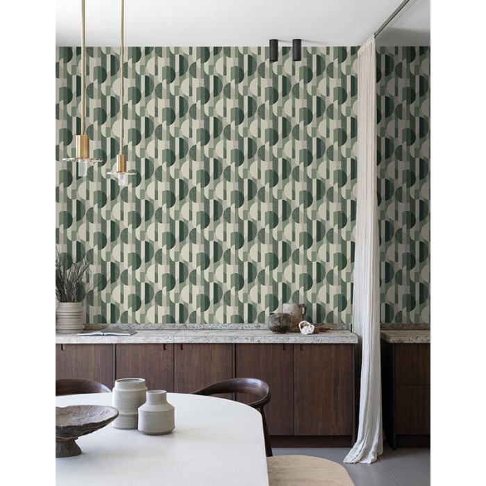 Grandeco|Modern geometric circles green wallpaper|Youth Style