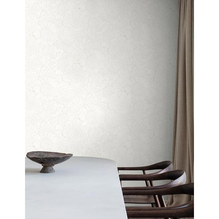 Grandeco|3D flowers white tones wallpaper|Wallpaper