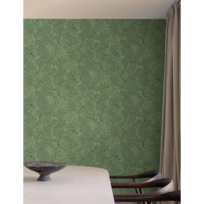 Grandeco|3D floral green tones wallpaper|Wallpaper