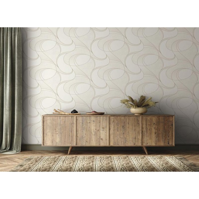 Papel pintado metalizado moderno ondas beige dorado - Grandeco Tempo A57215