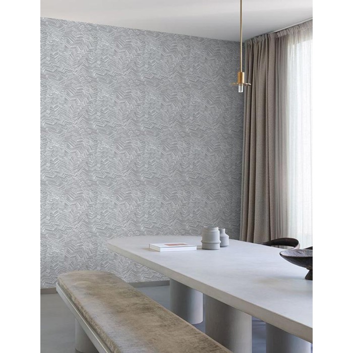 Grandeco|Papel pintado floral abstracto gris plata metalizado|Papel Pintado