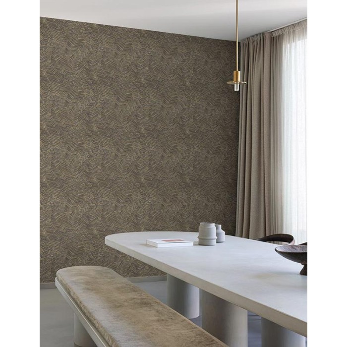 Grandeco|Papel pintado flores ramas y hojas marrón dorado|Étnico