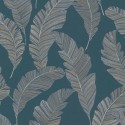 Grandeco|Minimalist large leaves blue wallpaper|Wallpaper