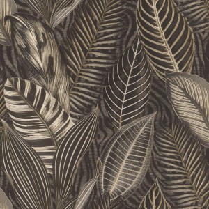 Rasch|Papier peint style ethnique grandes feuilles vert doré|Papier Peint