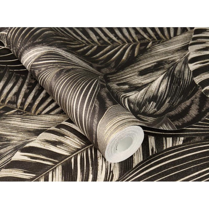 Rasch|Papier peint style ethnique grandes feuilles noir et blanc|Papier Peint