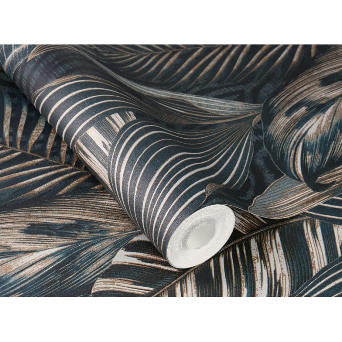 Rasch|Tapete Ethno-Stil große Blätter blau gold|Tapeten