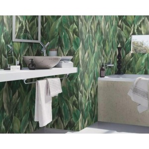 Casadeco|Tapete mit stilisierten weißen Palmenblättern|Blumen 2