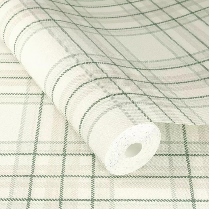 Papel Pintado cuadros escoceses blanco y verde - Rasch Curiosity 537437