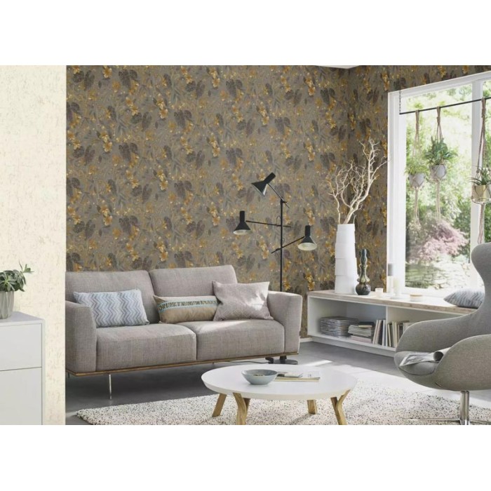 Papel Pintado flores de begonia gris ocre  - Rasch Curiosity 538229