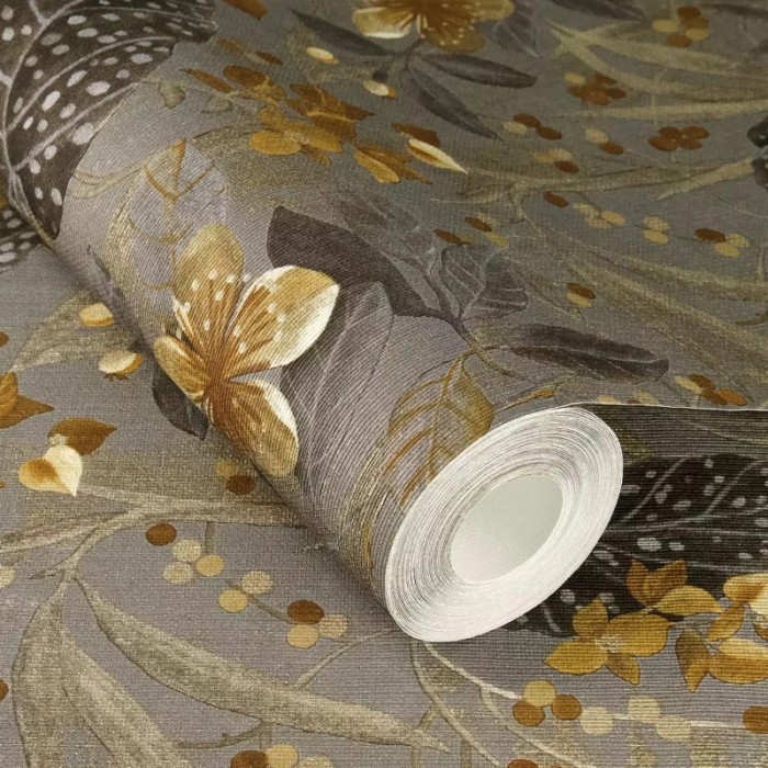 Rasch|Wallpaper begonia gray ochre flowers|Wallpaper
