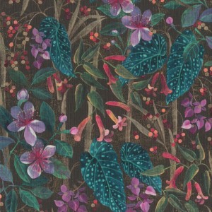 Caselio|Papier peint gravure noir et blanc avec fleurs de lotus|Floral