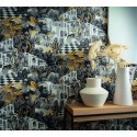 Rasch|Wallpaper tropical house bungalows grey and yellow|Tropical