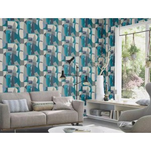 Casadeco|Papel pintado estilo Art Deco con abanicos de cabaret color ocre|Retro 2
