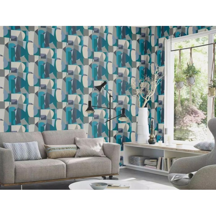 Papel pintado retro azul y verde moderno - Rasch Tropical House 687729