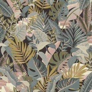 Rasch|Papier peint tropical grandes feuilles vertes et violettes|Papier Peint