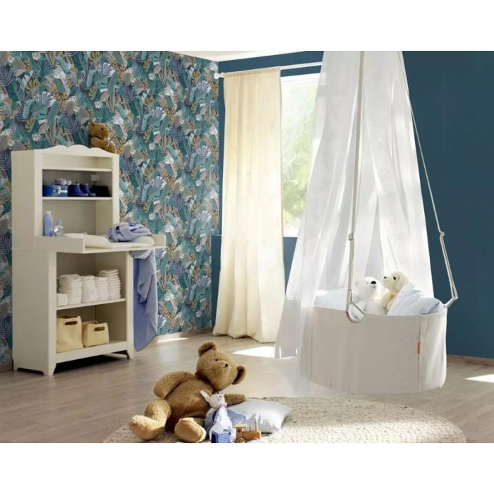 Rasch|Papier peint tropical grandes feuilles vertes et violettes|Papier Peint