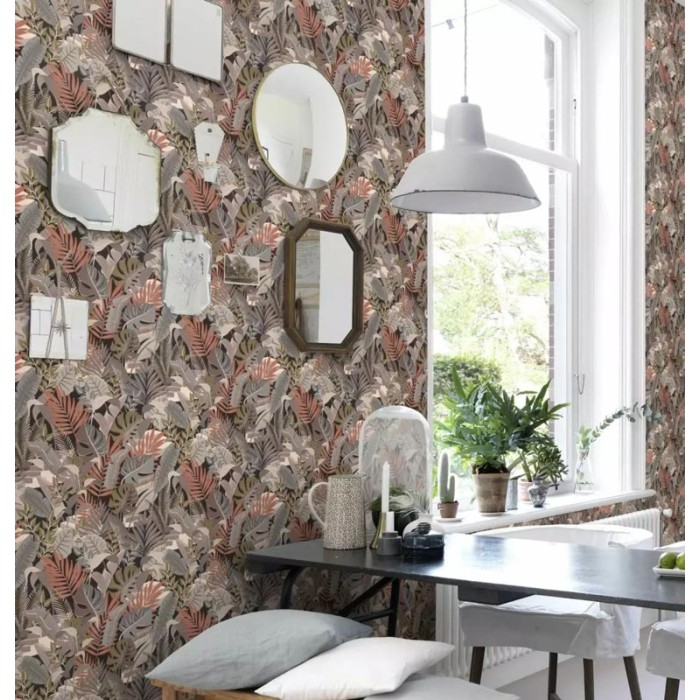 Rasch|Tapete tropisch exotische Blätter Grautöne|Tapeten