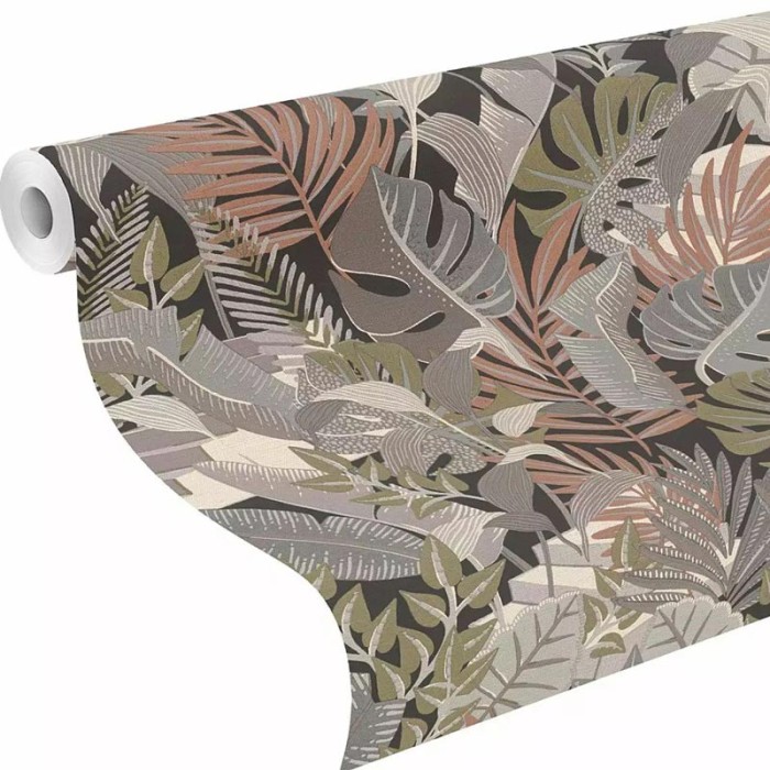 Rasch|Tapete tropisch exotische Blätter Grautöne|Tapeten