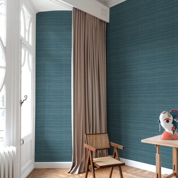 Papel pintado fibras de rafia turquesa - Grandeco Cumaru CU1006