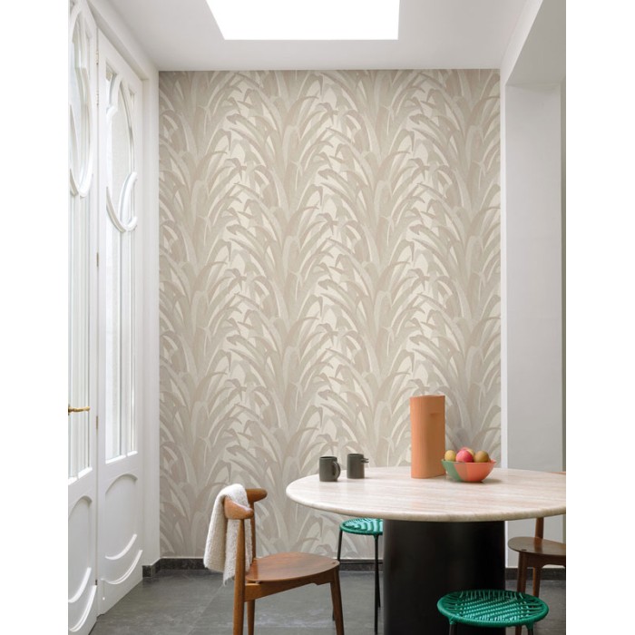 Grandeco|Florale Cumarublätter beige-braun Tapete|Tapeten