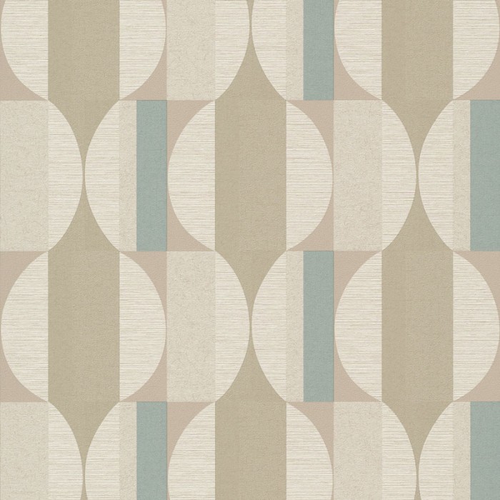Grandeco|Papel pintado geométrico efecto madera beige turquesa|Retro