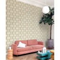 Grandeco|Papier peint géométrique effet bois beige turquoise|Rétro