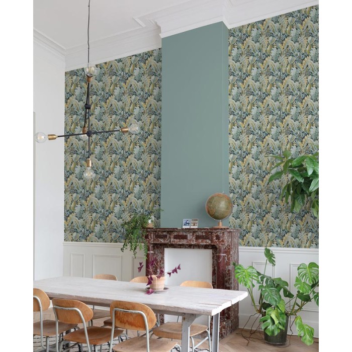 Grandeco|Exotische Pflanzen florale Tapete türkis-blau|Tropische