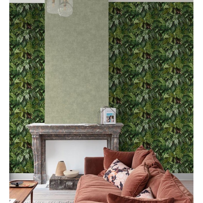 Grandeco|Large exotic green leaf wallpaper|Wallpaper
