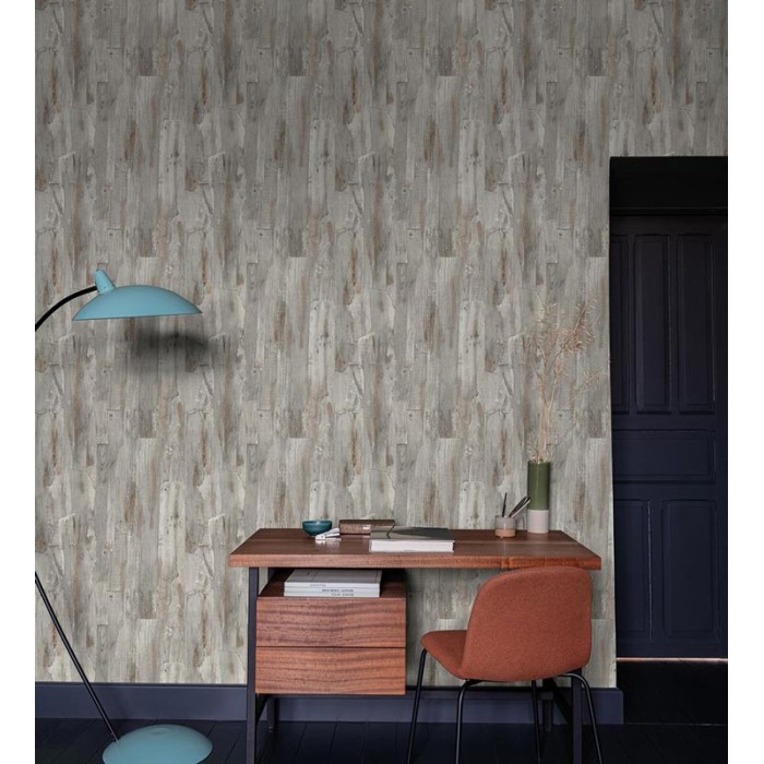 Papel pintado madera envejecida gris - Grandeco Ciara A62801