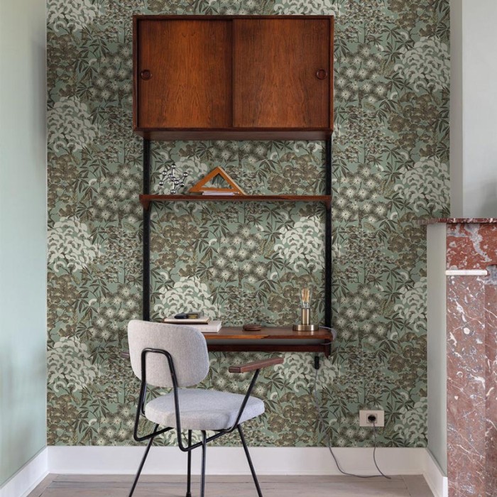 Grandeco|Orientalische japanische Blumen grün Tapete|Modern