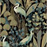 Papel pintado tropical con grullas negro multicolor - Grandeco Ciara A63201