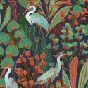 Grandeco|Tropical cranes exotic plants blue wallpaper|Tropical