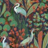 Grandeco|Papier peint tropical grues plantes exotiques bleu|Tropical