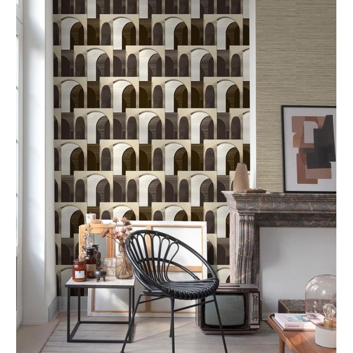 Grandeco|Papel pintado figurativo estilo de bauhaus beige negro|Figurativo