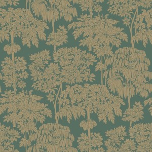 Grandeco|Papel pintado tropical verde dorado con relieves|Tropical