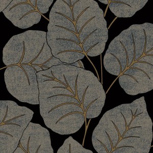 Casamance|Papel pintado de lujo hojas de palma dorado y violeta metalizado|Papel Pintado