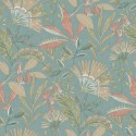 Grandeco|Japanische Ginkoblüten türkisfarbene Tapete|Orientalisch