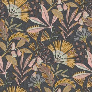 Grandeco|Papel pintado flores japonesas ginkgo turquesa|Oriental