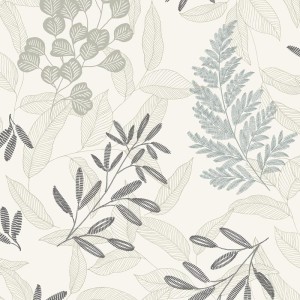 Caselio|Wallpaper with white and ochre leaf prints|Scandinavian