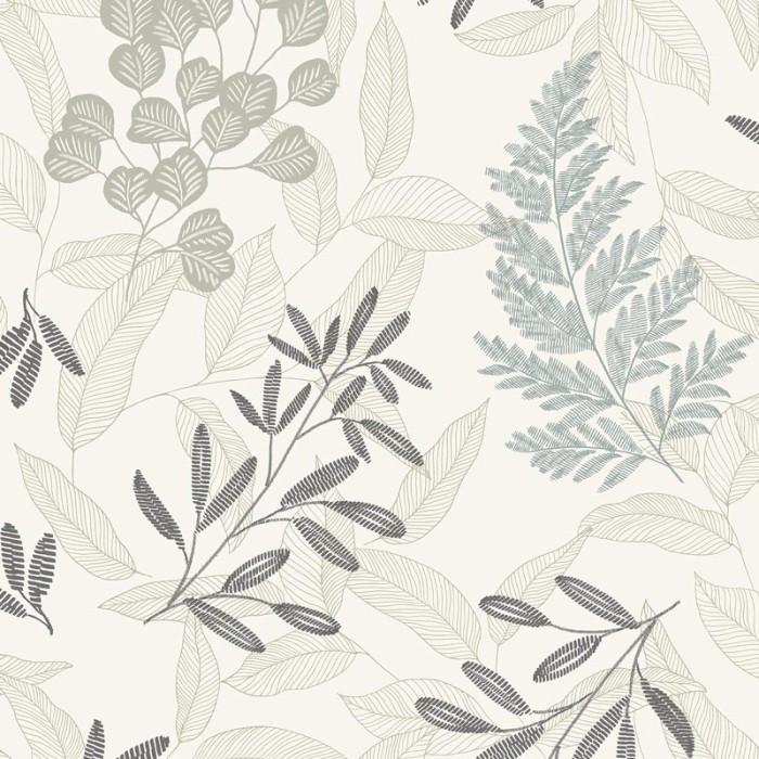Papel pintado otoñal botánico hojas blanco crema - Grandeco Ciara A63901