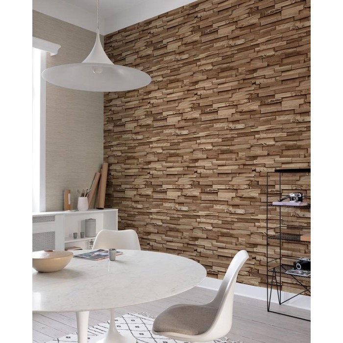 Papel pintado efecto madera 3D marrón - Grandeco Ciara A64001