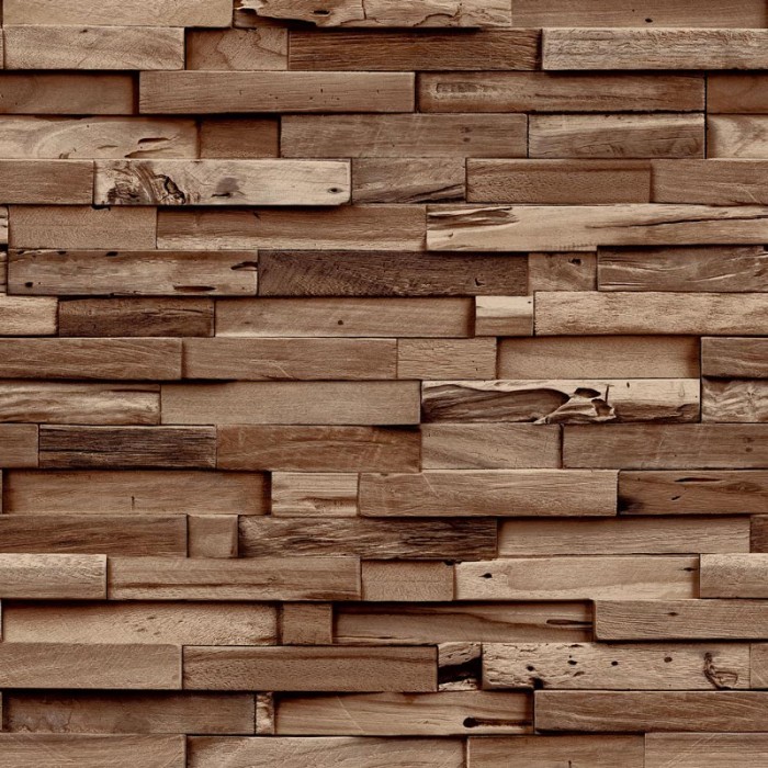 Grandeco|Papel pintado efecto madera 3D marrón oscuro|Imitacion Madera