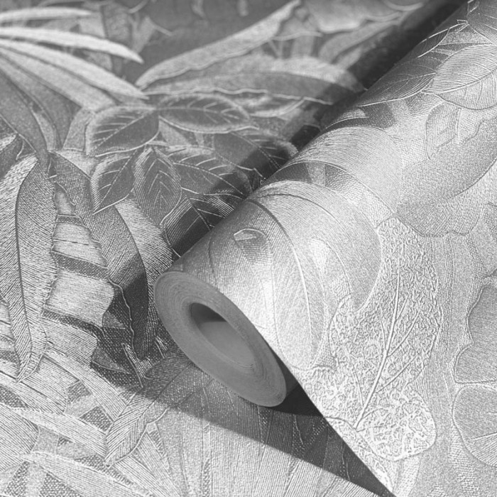 Marburg|Papel pintado hojas monstera palmeras color plata|Tropical