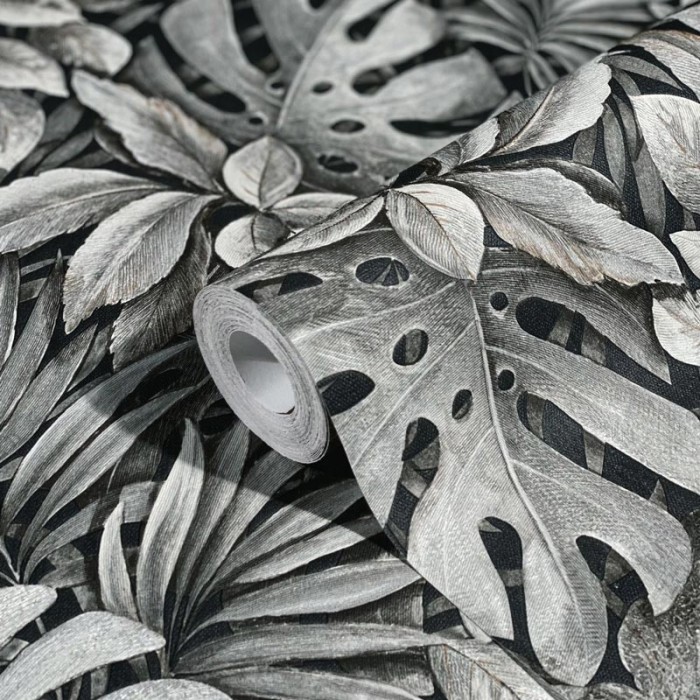 Marburg|Papel pintado hojas grandes tropical gris|Papel Pintado