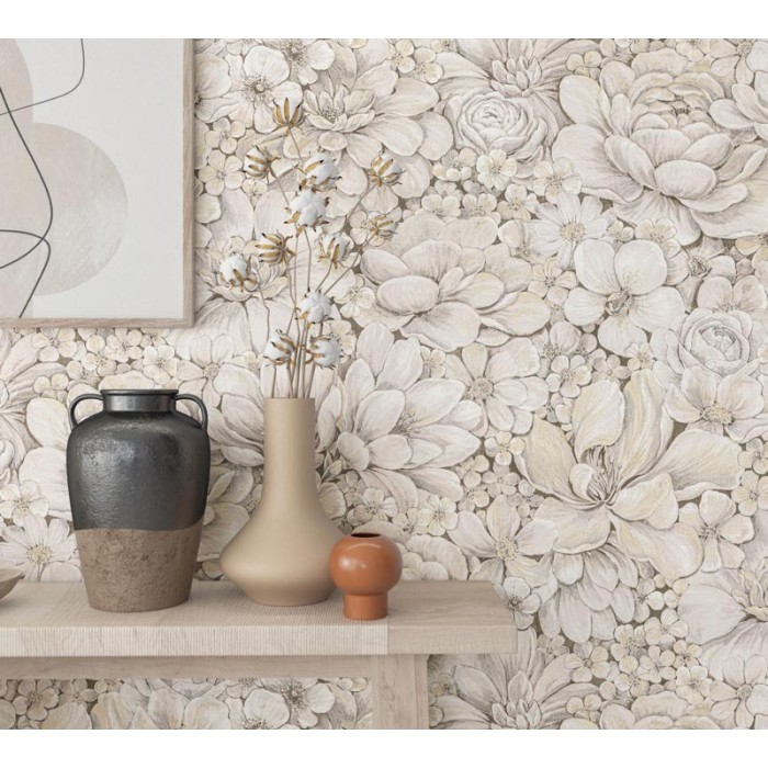 Marburg|Romantic floral wallpaper grey|Wallpaper
