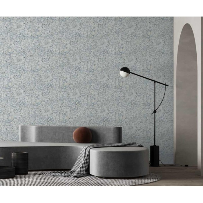 Papel pintado floral romántico flores gris azulado - Marburg Botanica 33953