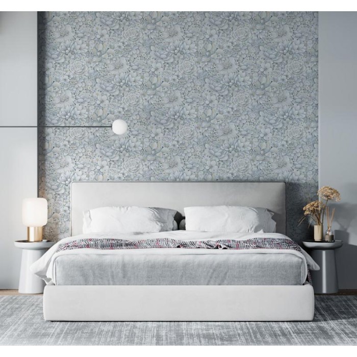 Papel pintado floral romántico flores gris azulado - Marburg Botanica 33953