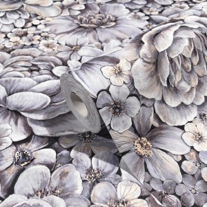 Casadeco|Papier peint style oriental gris clair avec carrés de papier froissé style origami|Papier Peint