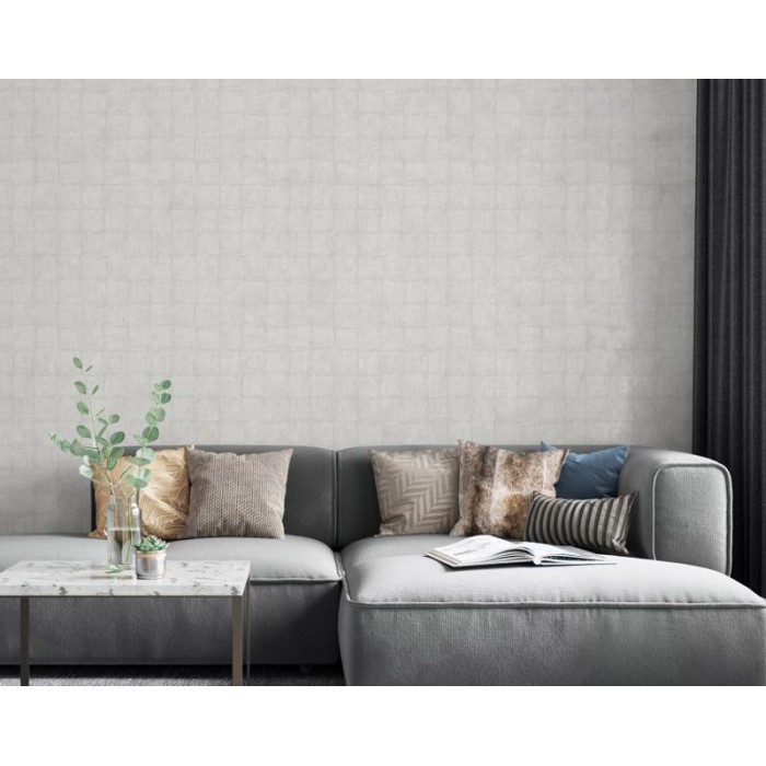 Marburg|Papier Peint carreaux plâtre ou ciment gris bleuté|Imitation Béton