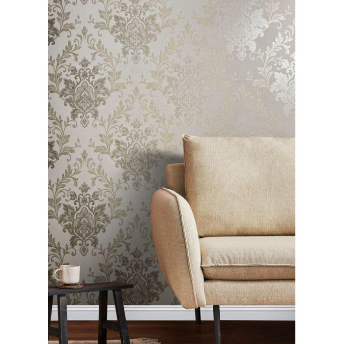 Marburg|Papel pintado estilo damasco beige y dorado|Damasco